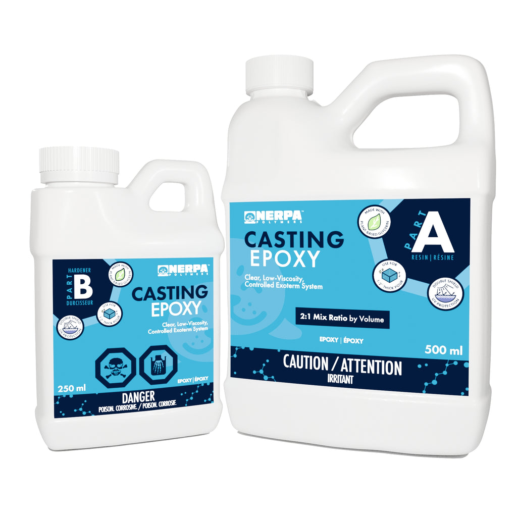 Nerpa Polymers Casting Epoxy 750mL kit. Low viscosity and great cured chartacteristics. High bio-based content