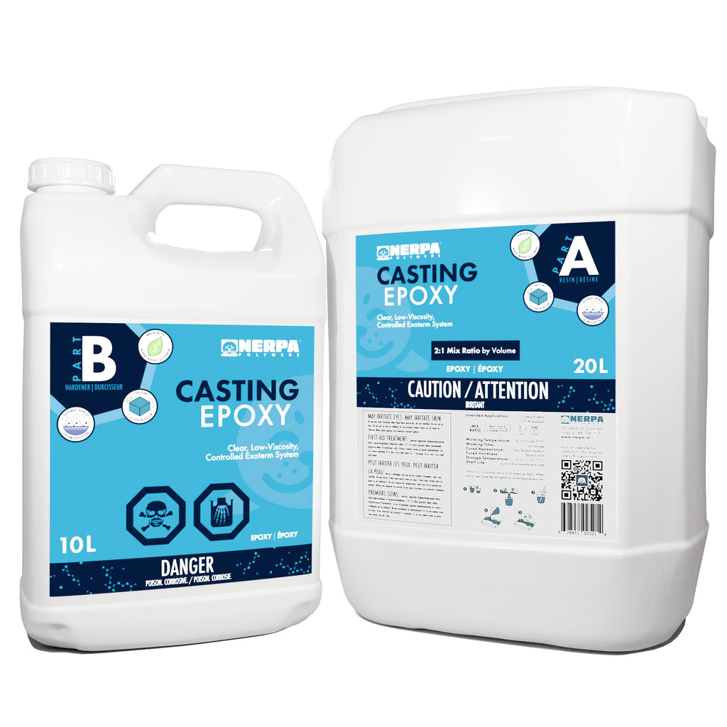 Nerpa Polymers Casting Epoxy 30L kit. Low viscosity and great cured characteristics. High bio-based content.