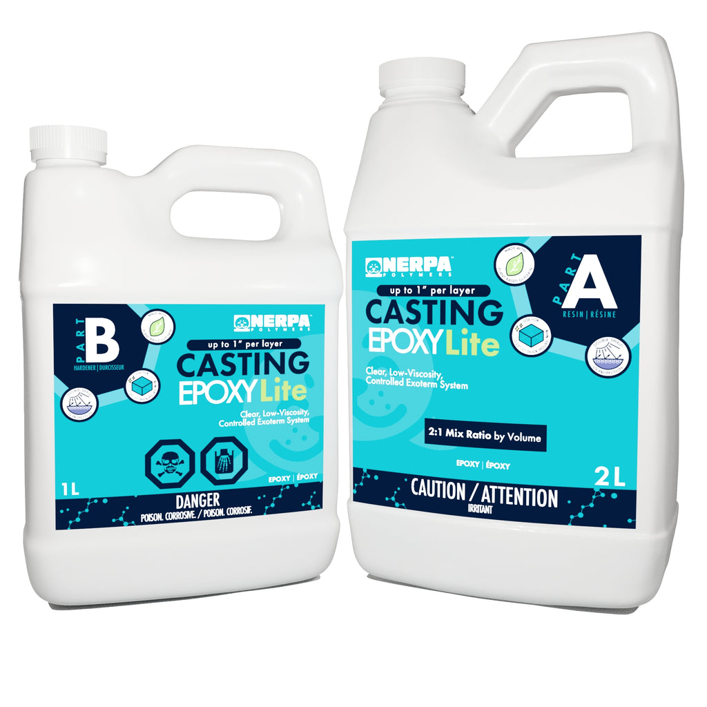 Casting Epoxy Lite 3L kit. Specifically formulated for small projects with a maximum thickness of one inch. Bio-based content enhanced. Easiest epoxy to work with because of the low viscosity and relatively long working time. 