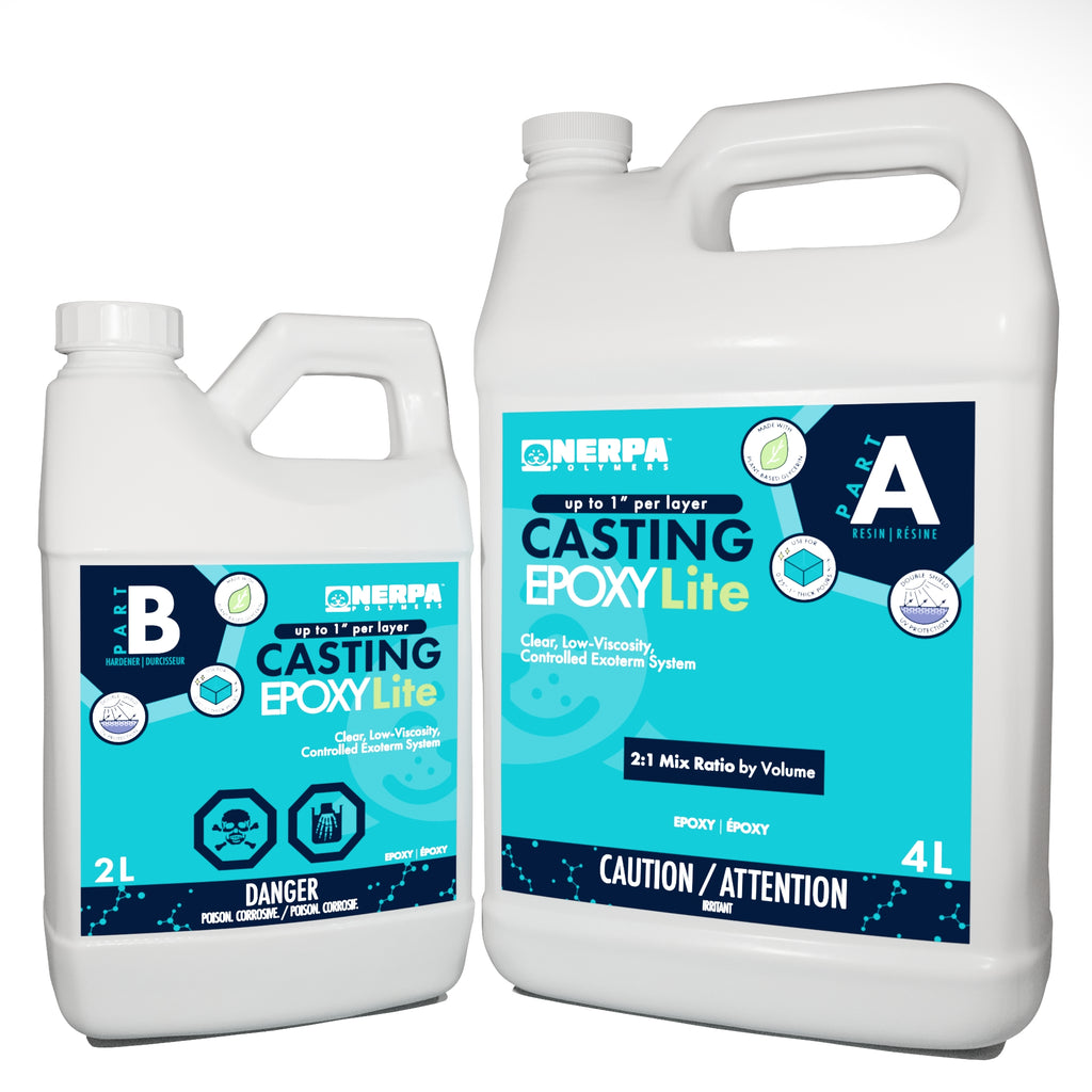 Casting Epoxy Lite 6L kit. Specifically formulated for small projects with a maximum thickness of one inch. Bio-based content enhanced. Easiest epoxy to work with because of the low viscosity and relatively long working time. 