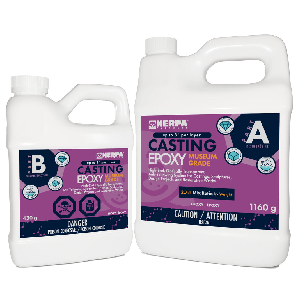 two jugs of Nerpa Polymers casting epoxy museum grade are combined into a 1590 gram kit