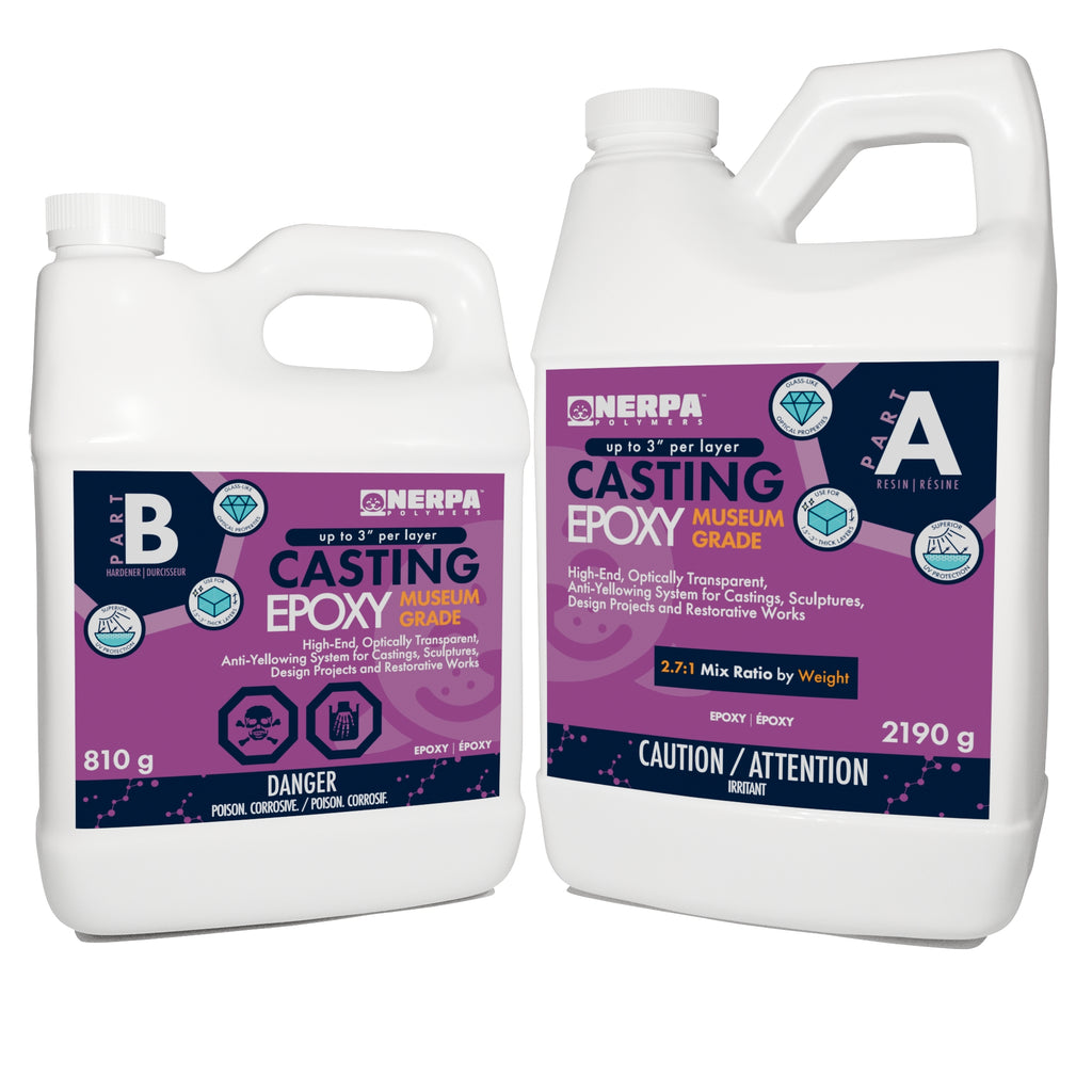 two jugs of Nerpa Polymers casting epoxy museum grade are combined into a 3000 gram kit