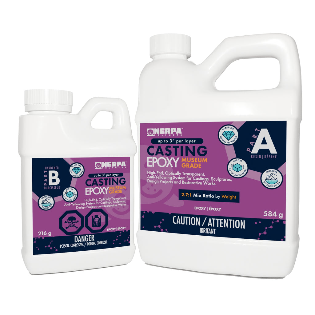 two jugs of Nerpa Polymers casting epoxy museum grade are combined into a 800 gram kit